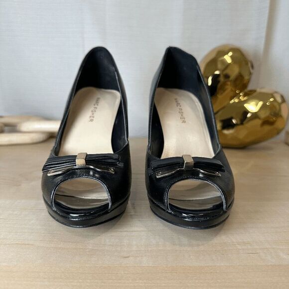 MARC FISHER Marsha Peep Toe‎ Bow Black Pumps - Picture 2 of 8